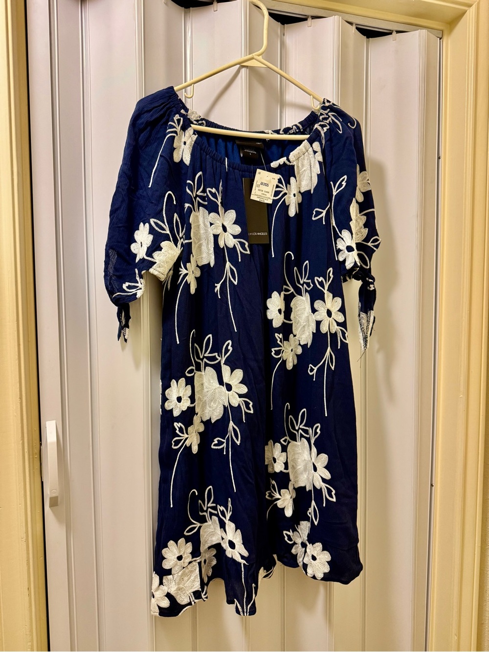 Navy Floral Embroidered Midi Dress - Women's